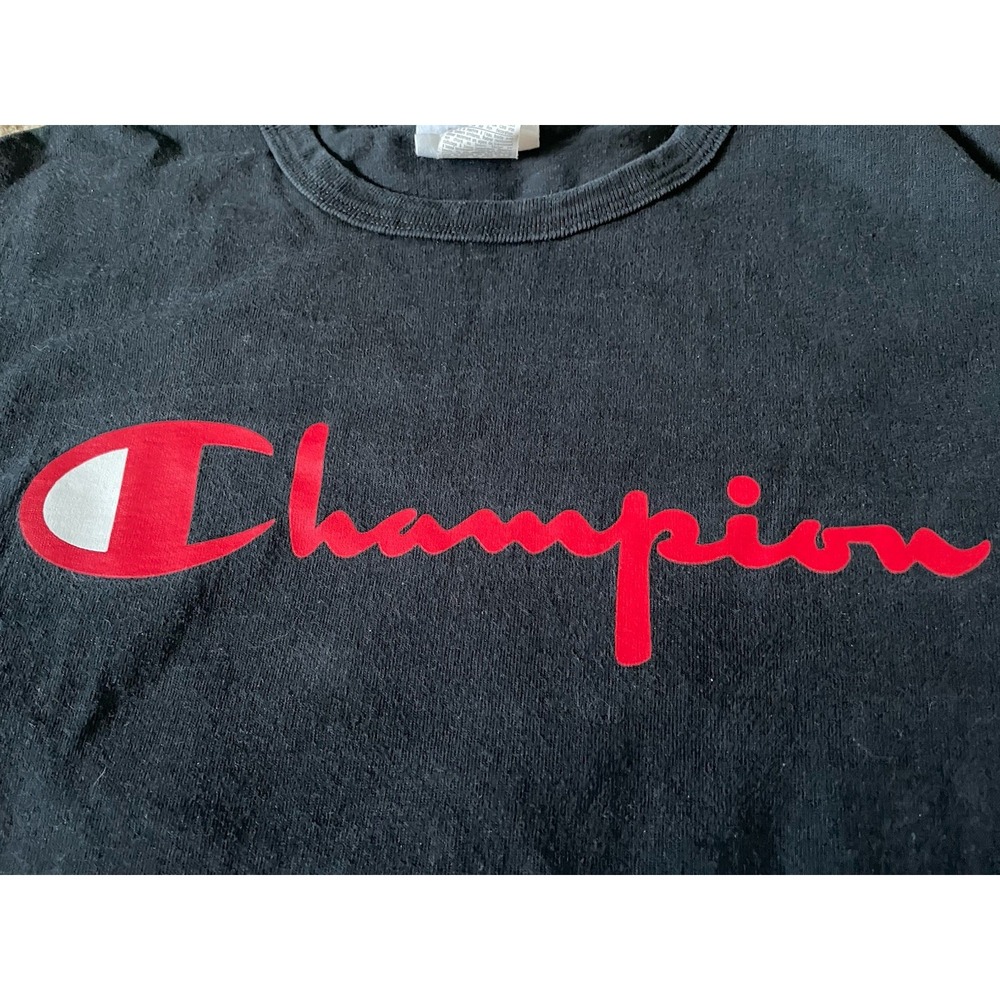 Champion Long Sleeve T-Shirt Black Red Graphic Logo Vintage Retro Medium JBHS - Picture 3 of 10
